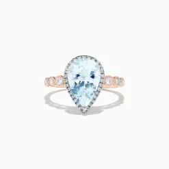 Effy Jewelry Aquarius 14K Rose u0026 White Gold Aquamarine and Diamond Ring, 2.76 TCW | Rings