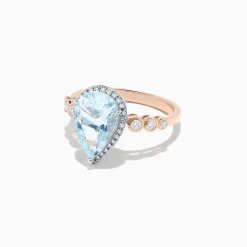 Effy Jewelry Aquarius 14K Rose u0026 White Gold Aquamarine and Diamond Ring, 2.76 TCW | Rings