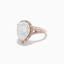 Effy Jewelry Aurora 14K Rose Gold Pear Shaped Opal and Diamond Ring | Rings