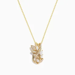 Effy Jewelry Aurora 14K Yellow Gold Opal and Diamond Leaf Pendant | Necklaces & Pendants