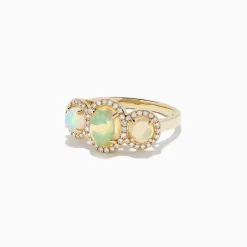 BH Multi Aurora 14K Yellow Gold Three Stone Opal and Diamond Ring, 2.39 TCW | Rings