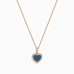 Effy Jewelry Bella Bleu 14K Rose Gold Blue and White Diamond Heart Pendant | Necklaces & Pendants