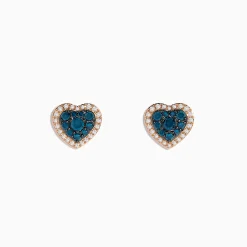 Effy Jewelry Bella Bleu 14K Rose Gold Blue and White Diamond Heart Earrings | Earrings