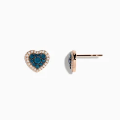 Effy Jewelry Bella Bleu 14K Rose Gold Blue and White Diamond Heart Earrings | Earrings