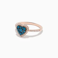 Effy Jewelry Bella Bleu 14K Rose Gold Blue and White Diamond Heart Ring | Rings