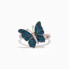 Effy Jewelry Bella Bleu 14K Rose Gold White and Blue Diamond Butterfly Ring | Rings