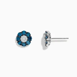 Effy Jewelry Bella Bleu 14K White Gold Blue and White Diamond Flower Stud Earrings | Earrings
