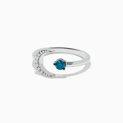 Effy Jewelry Bella Bleu 14K White Gold White and Blue Diamond Crescent Moon Ring | Rings