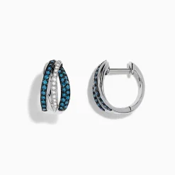 Effy Jewelry Bella Bleu 14K White Gold White and Blue Diamond Hoop Earrings | Earrings