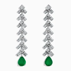 Effy Jewelry Brasilica 14K White Gold Emerald and Diamond Drop Earrings | Earrings