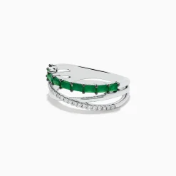BH Multi Brasilica 14K White Gold Emerald and Diamond Crossover Ring | Rings