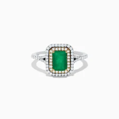 Effy Jewelry Brasilica 14K White u0026 Yellow Gold Emerald and Diamond Double Halo Ring | Rings