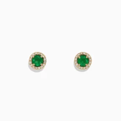 Effy Jewelry Brasilica 14K Yellow Gold Emerald and Diamond Stud Earrings, 1.08 TCW | Earrings