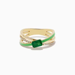 Effy Jewelry Brasilica 14K Yellow Gold Emerald and Diamond Crossover Ring | Rings