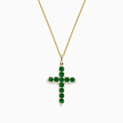 BH Multi Brasilica 14K Yellow Gold Emerald and Diamond Cross Pendant, 1.34 TCW | Necklaces & Pendants
