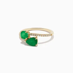 Effy Jewelry Brasilica 14K Yellow Gold Emerald and Diamond Bypass Ring | Rings