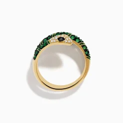 Effy Jewelry Brasilica 14K Yellow Gold Emerald and Diamond Wrap Snake Ring | Rings