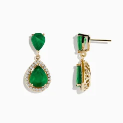 Effy Jewelry Brasillica 14K Yellow Gold Emerald and Diamond Drop Earrings | Earrings