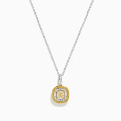 Effy Jewelry Canare 14K 2-Tone Gold Cushion Double Halo Yellow Diamond Pendant | Necklaces & Pendants