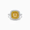 Effy Jewelry Canare 14k Two Tone Gold Cushion Cut Double Halo Yellow Diamond Ring 1.86 TCW | Rings