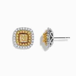 Effy Jewelry Canare 14k Two Tone Gold Cushion Halo Yellow Diamond Statement Stud Earrings 2.34 TCW | Earrings