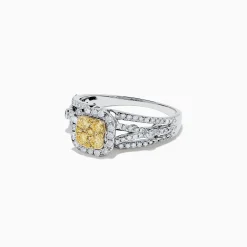 BH Multi Canare 14K Two Tone Gold Cushion Shaped Cluster Yellow Diamond Ring, 0.72 TCW | Rings