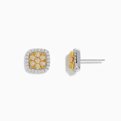 BH Multi Canare 14K Two Tone Gold Cushion Shaped Cluster Yellow Diamond Earrings | Earrings