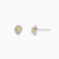 Effy Jewelry Canare 18K Two Tone Gold Pear Halo Yellow Diamond Stud Earrings, 0.36 TCW | Earrings