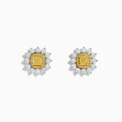 Effy Jewelry Canare 18K Two Tone Gold White and Yellow Diamond Flower Earrings | Earrings