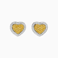 Effy Jewelry Canare 18K Two Tone Gold White and Yellow Diamond Heart Earrings | Earrings
