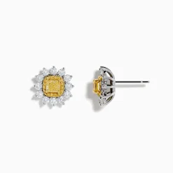 Effy Jewelry Canare 18K Two Tone Gold White and Yellow Diamond Flower Earrings | Earrings