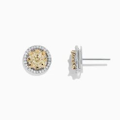 BH Multi Canare 14K Two Tone Gold Yellow Diamond Bouquet Halo Earrings, 0.98 TCW | Earrings