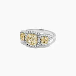 BH Multi Canare 14K Two Tone Gold Yellow Diamond Cushion Shaped Cluster Ring, 1.10 TCW | Rings