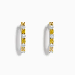 Effy Jewelry Canare 18K Two Tone White and Yellow Diamond Hoop Earrings | Earrings