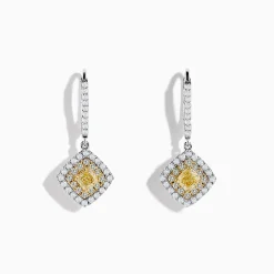 Effy Jewelry Canare 18K Two-Tone Gold Cushion Shaped Double Halo Yellow Diamond Drop Earrings | Earrings