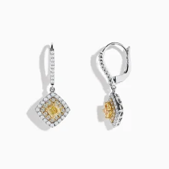 Effy Jewelry Canare 18K Two-Tone Gold Cushion Shaped Double Halo Yellow Diamond Drop Earrings | Earrings