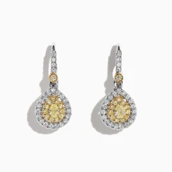Effy Jewelry Canare 18K Two-Tone Gold Double Halo Pear Shaped Yellow Diamond Earrings, 0.99 TCW | Earrings
