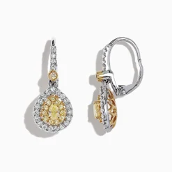 Effy Jewelry Canare 18K Two-Tone Gold Double Halo Pear Shaped Yellow Diamond Earrings, 0.99 TCW | Earrings
