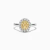Effy Jewelry Canare 18K Two-Tone Gold Oval Double Halo Yellow Diamond Ring, 0.65 TCW | Rings
