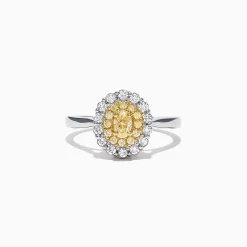 Effy Jewelry Canare 18K Two-Tone Gold Oval Double Halo Yellow Diamond Ring, 0.65 TCW | Rings