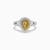 Effy Jewelry Canare 18K Two-Tone Gold Pear Shaped Double Halo Yellow Diamond Ring | Rings