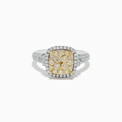 BH Multi Canare Two Tone Gold Cushion Shaped Cluster Yellow Diamond Ring 1.19 TCW | Rings