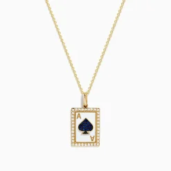 Effy Jewelry Casino 14K Yellow Gold Diamond and Sapphire Spade Card Pendant | Necklaces & Pendants