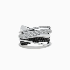 Effy Jewelry Caviar 14K White Gold White and Black Diamond Crossover Ring | Rings