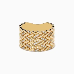 Effy Jewelry D'Oro 14K Yellow Gold Diamond Basket Weave Ring | Rings
