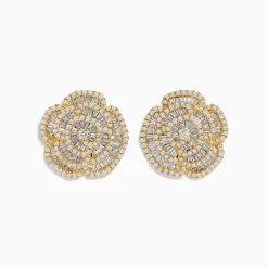 Effy Jewelry D'oro 14K Yellow Gold Diamond Flower Earrings 1.43 TCW | Earrings