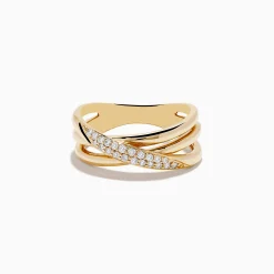 Effy Jewelry D'Oro 14K Yellow Gold Diamond Crossover Ring, 0.18 TCW | Rings