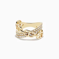 Effy Jewelry D'Oro 14K Yellow Gold Diamond Chain Link Crossover Ring | Rings