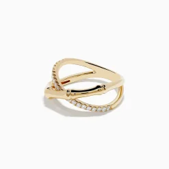 Effy Jewelry D'Oro 14K Yellow Gold Diamond Criss Cross Bamboo Ring | Rings