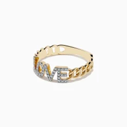 Effy Jewelry D'Oro 14K Yellow Gold Diamond "LOVE" Chain Link Ring | Rings